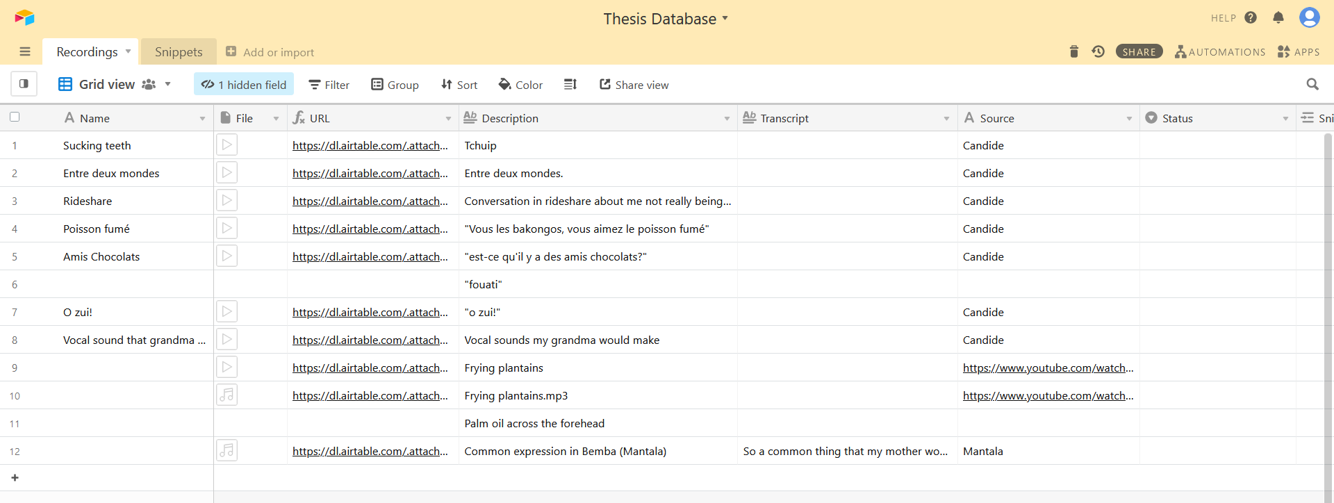 Thesis Audio Database on Airtable